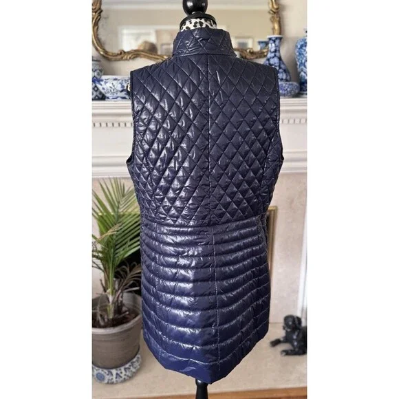 Talbots Long PrimaLoft Filled Puffer Vest Womens Large Navy Blue Full Zip New * - Picture 2 of 12